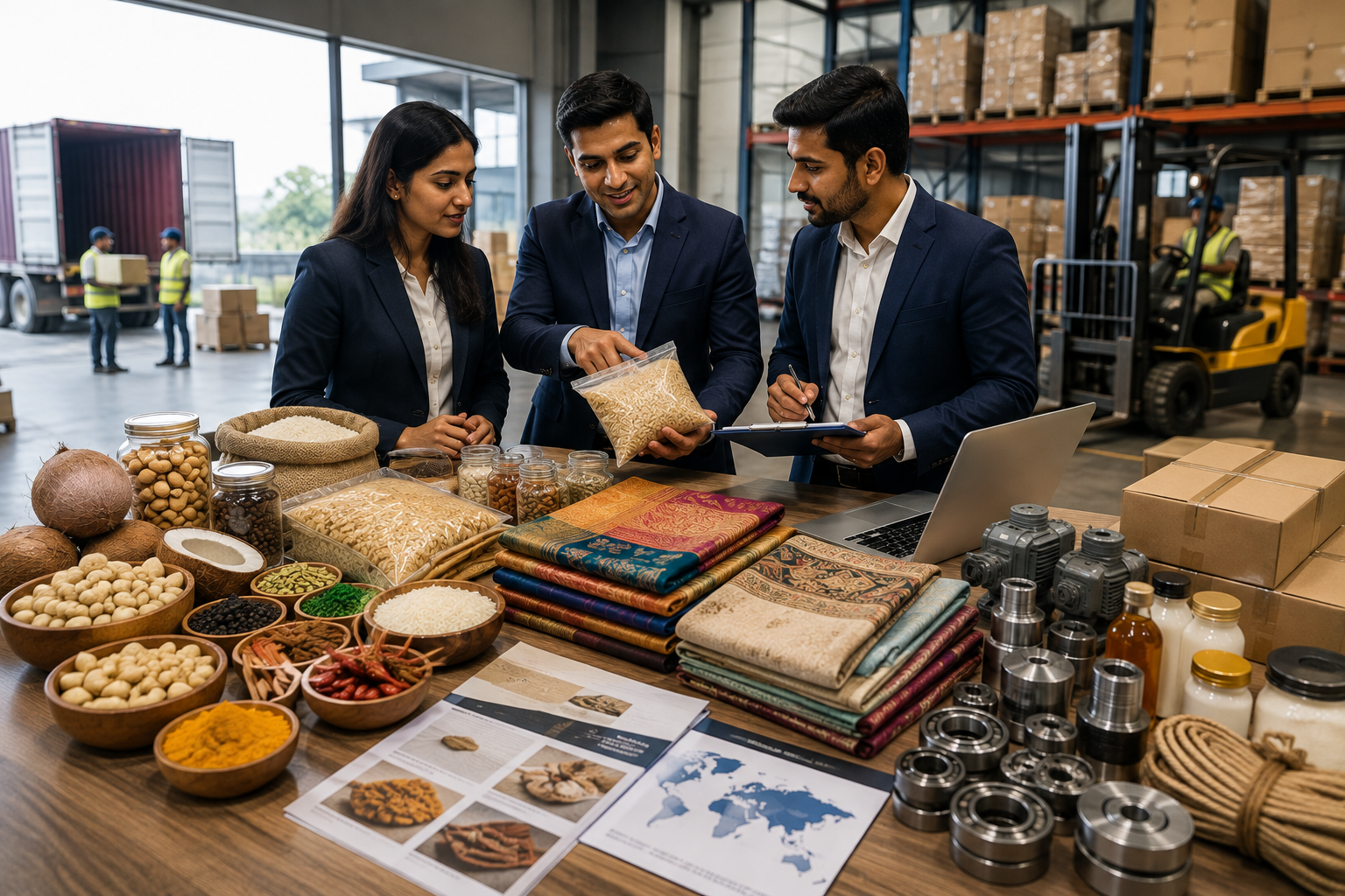 Indian export sourcing team coordinating products for international buyers